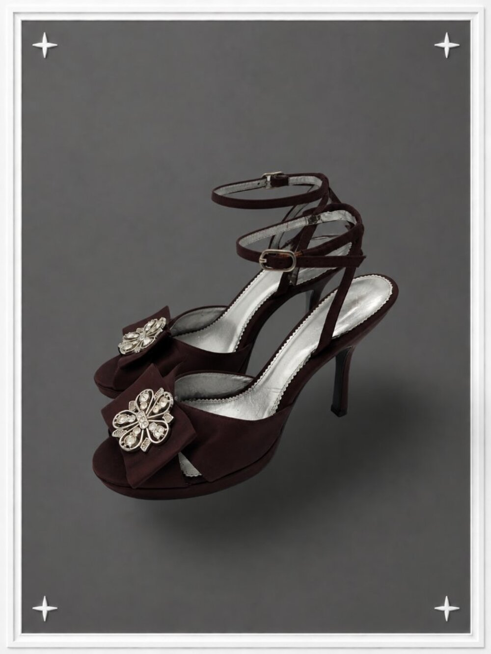 Vintage! Brown Satin Strappy Jeweled Stiletto Heels | Women's 7.5